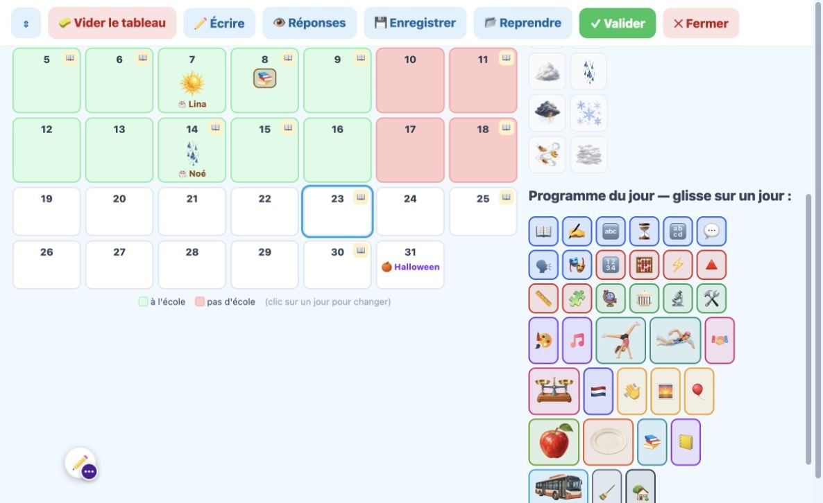 Suite du calendrier : banque du programme du jour à glisser sur une date