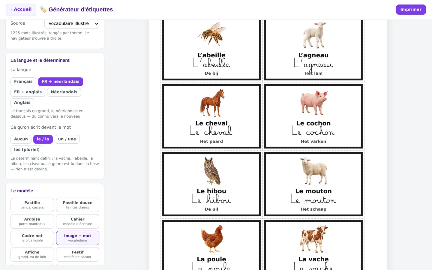 Le générateur d’étiquettes : Bilingue : du connu vers le nouveau