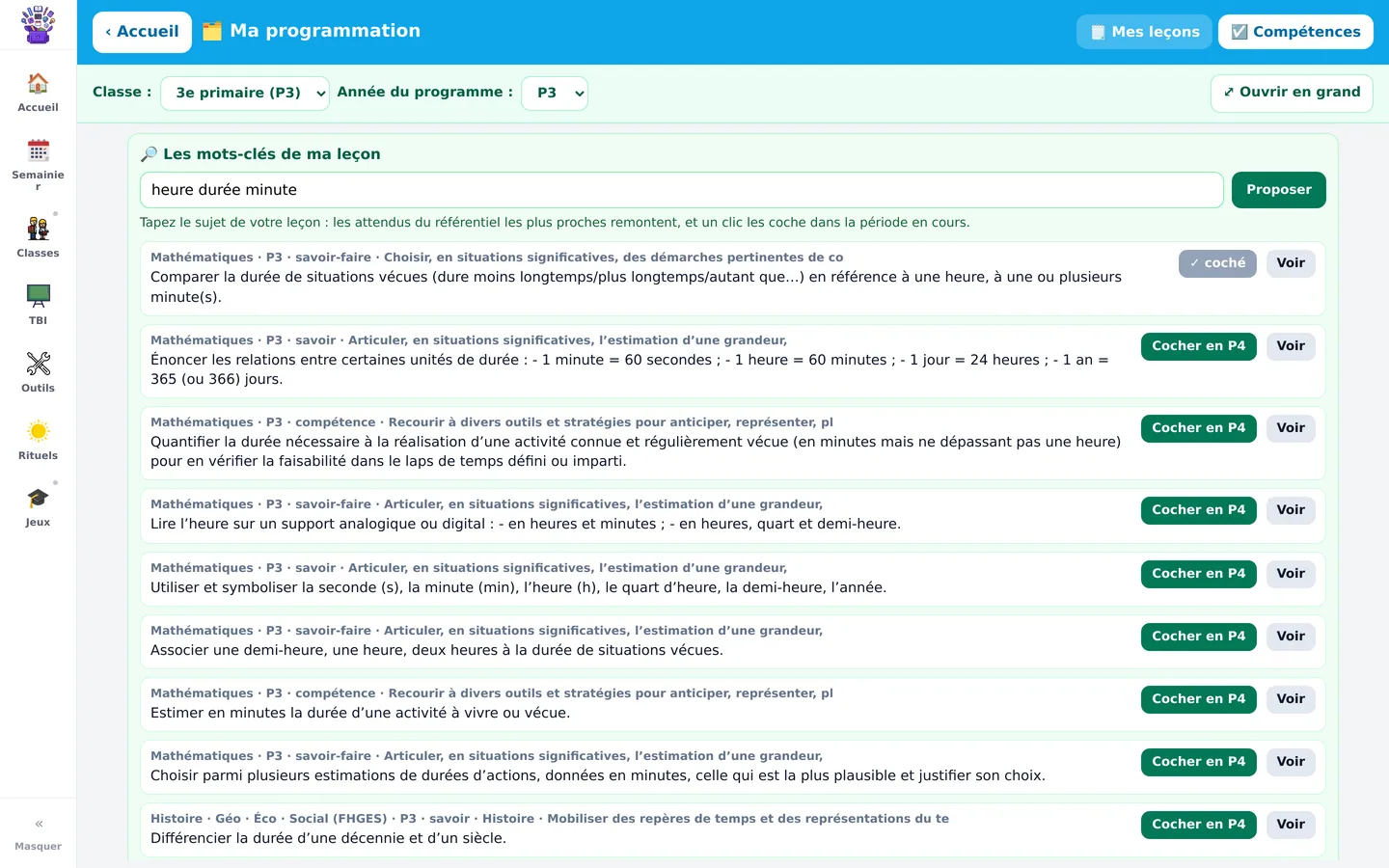La programmation annuelle : Les mots-clés de ma leçon