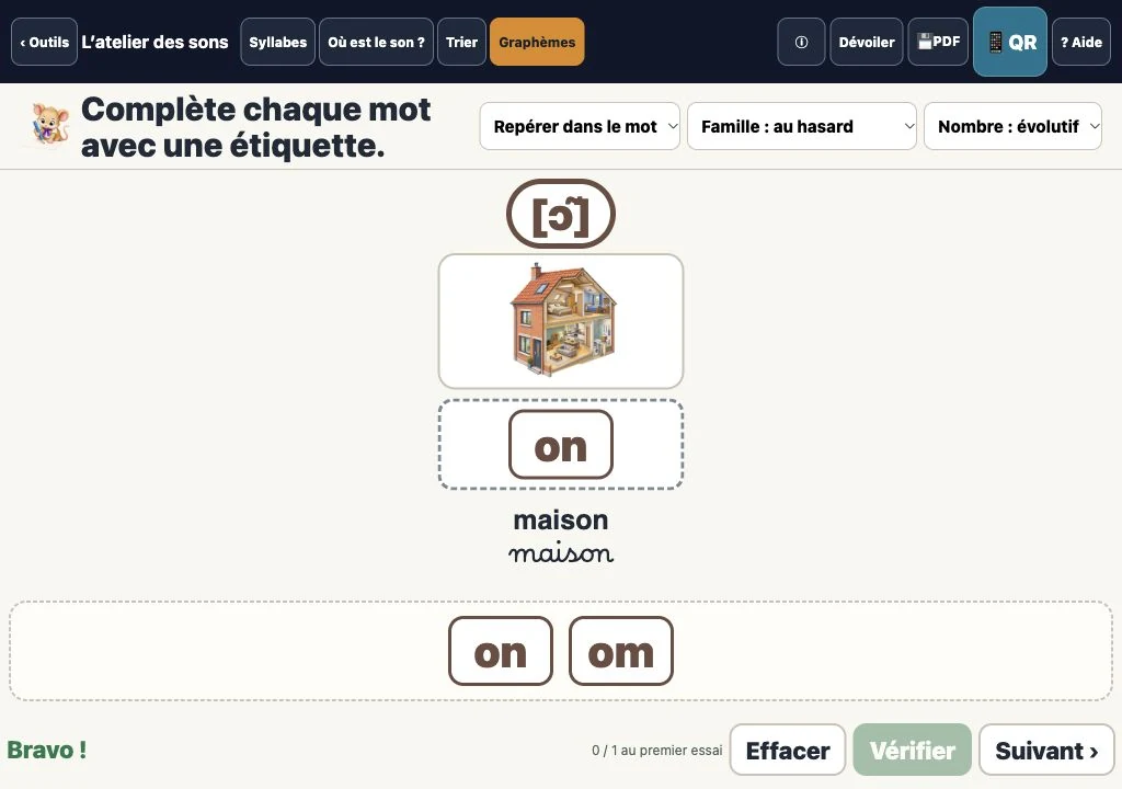 La réponse maison complétée dans la page réelle de l’Atelier des sons.